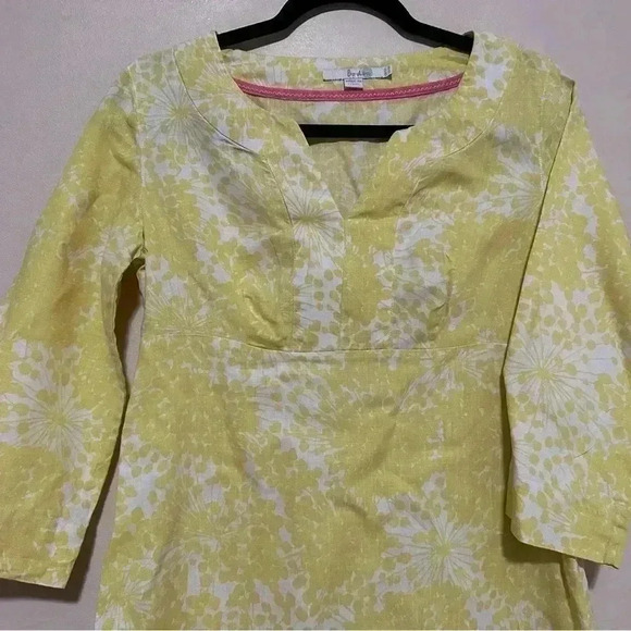 BODEN Linen Yellow & White Print Shift Dress Sz 4 Regular - Picture 3 of 10